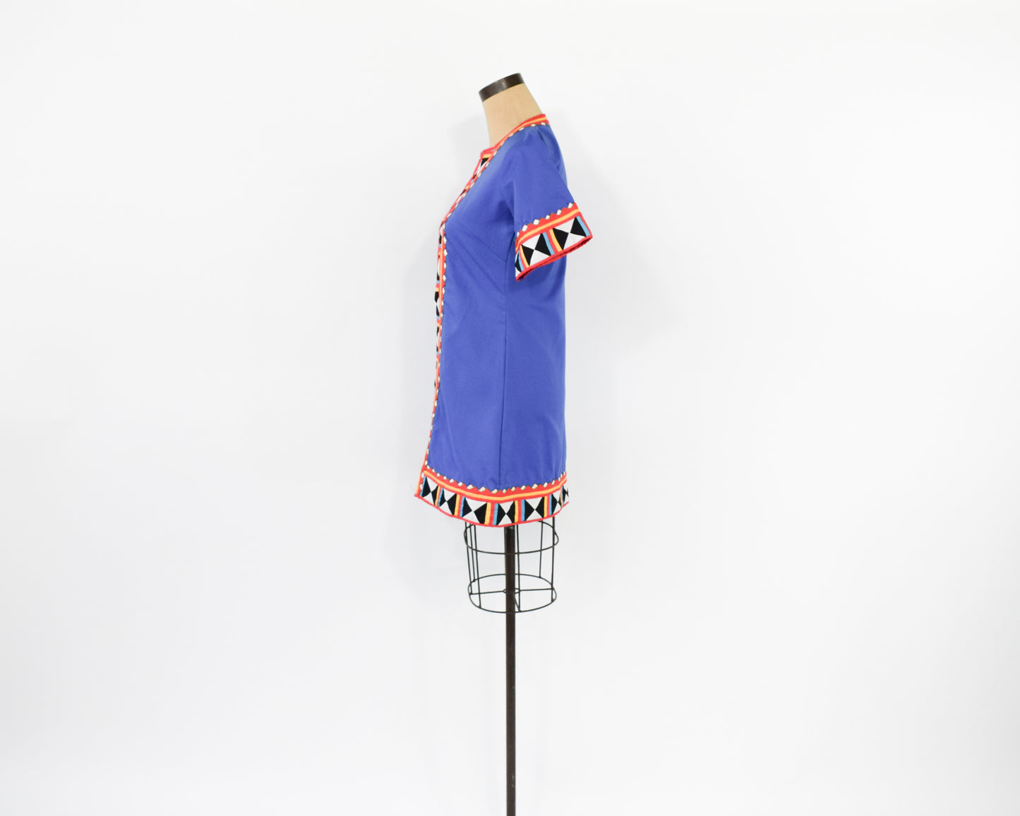 1960s Embroidered Blue Cotton Dress, Small