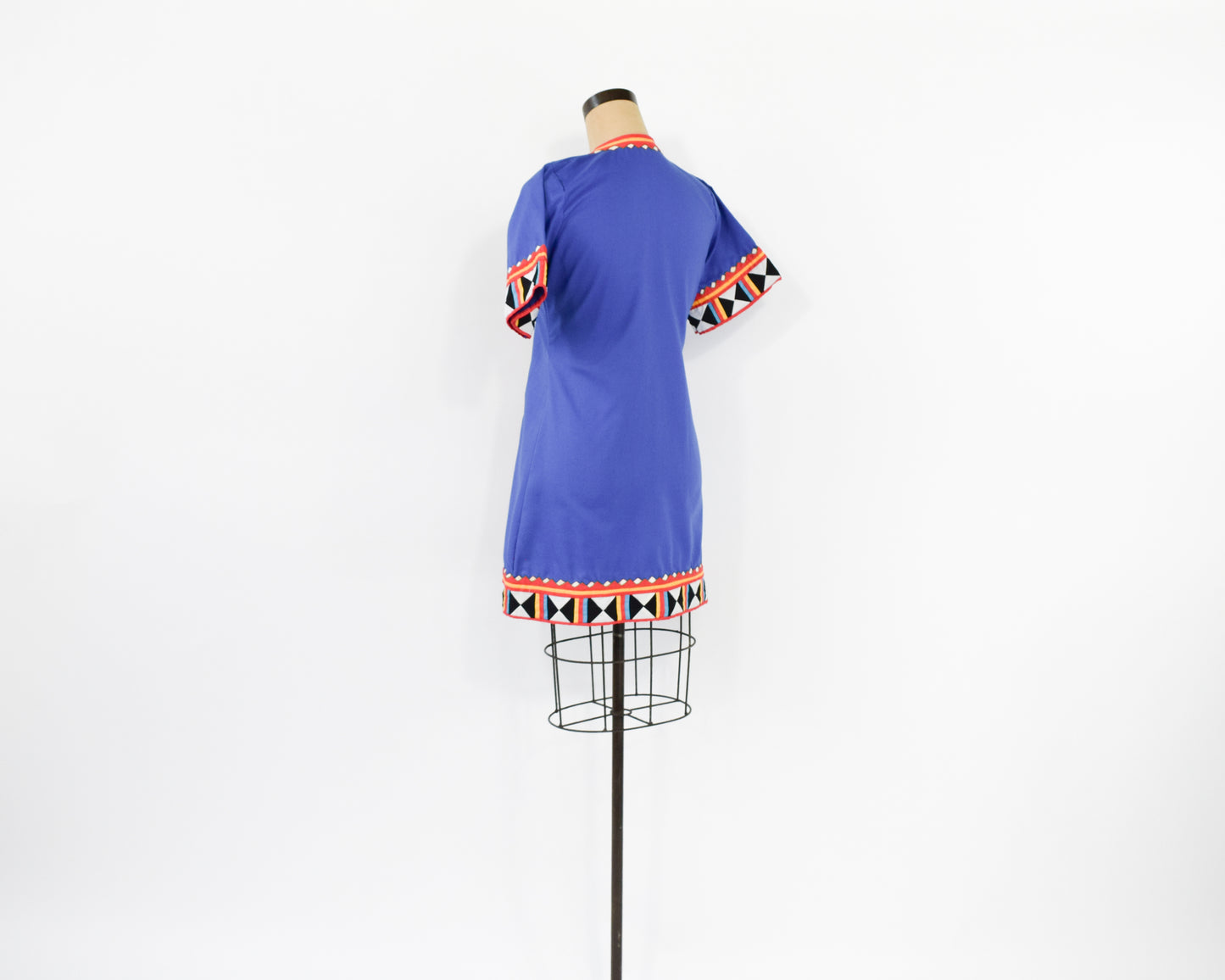 1960s Embroidered Blue Cotton Dress, Small