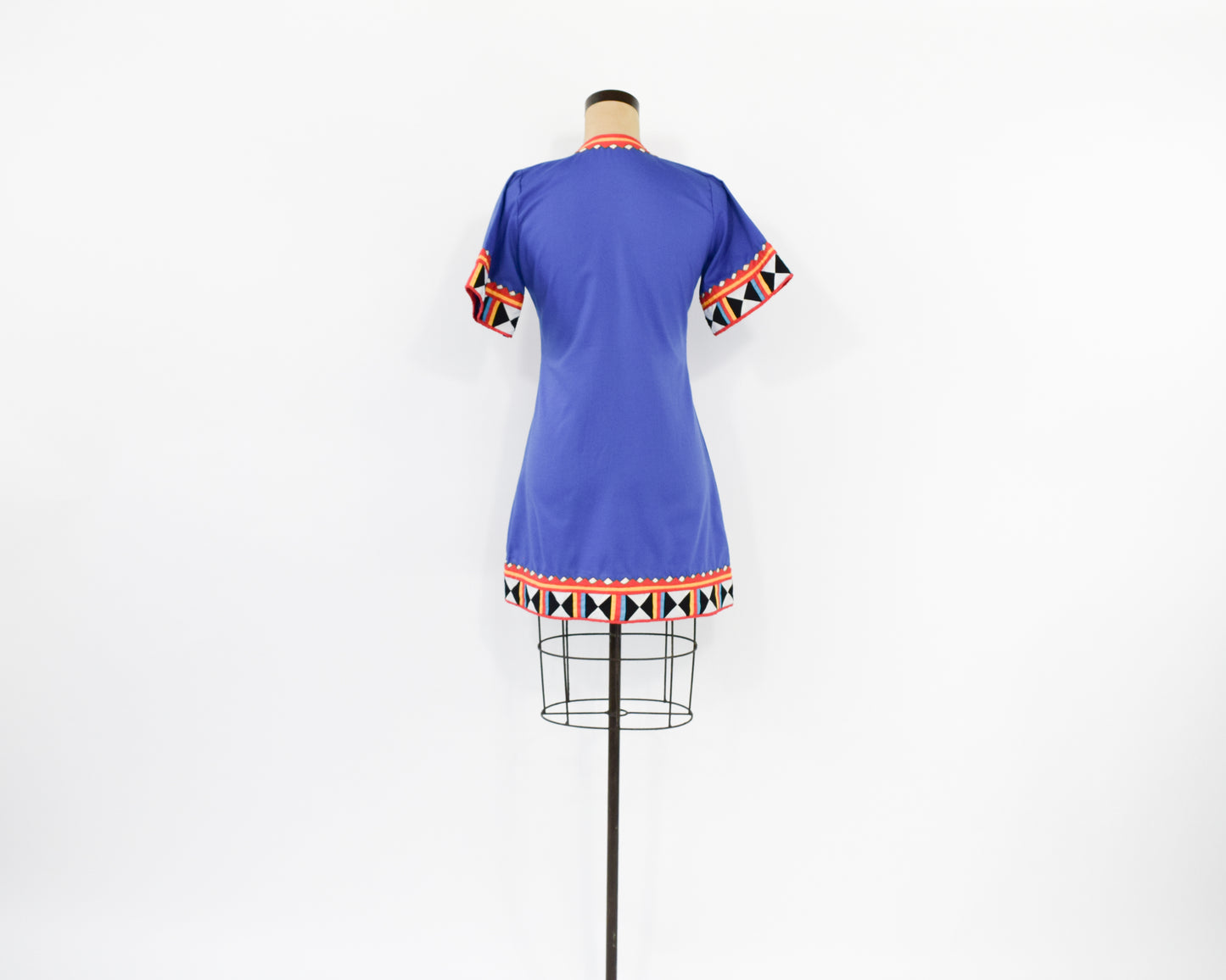 1960s Embroidered Blue Cotton Dress, Small