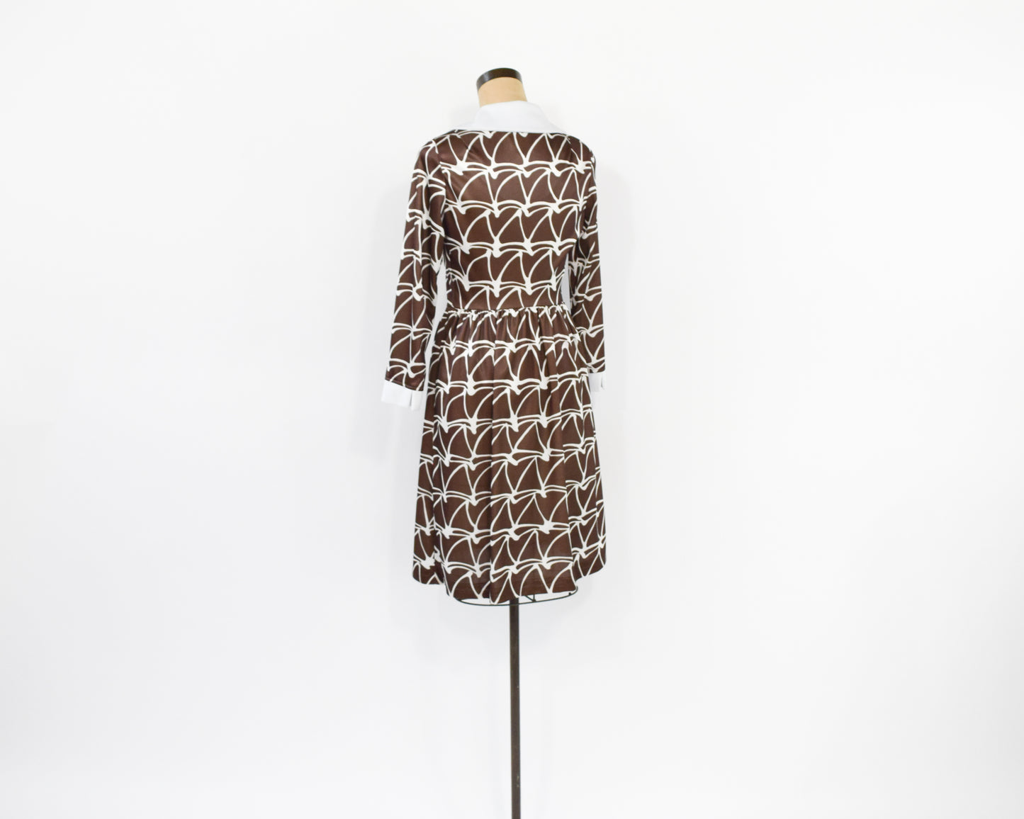 1960s Brown White Dress | 1960s Print Day Dress Small