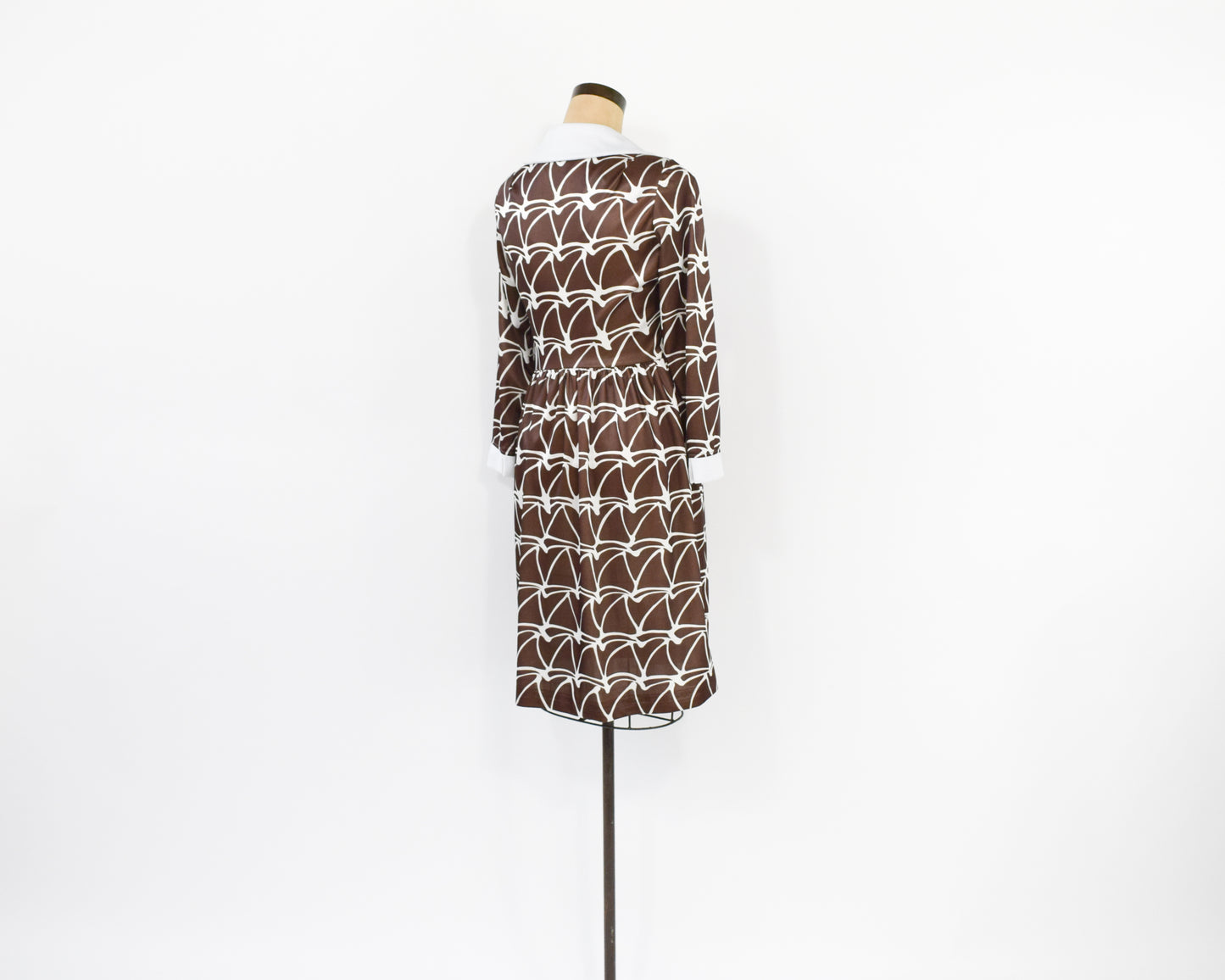 1960s Brown White Dress | 1960s Print Day Dress Small