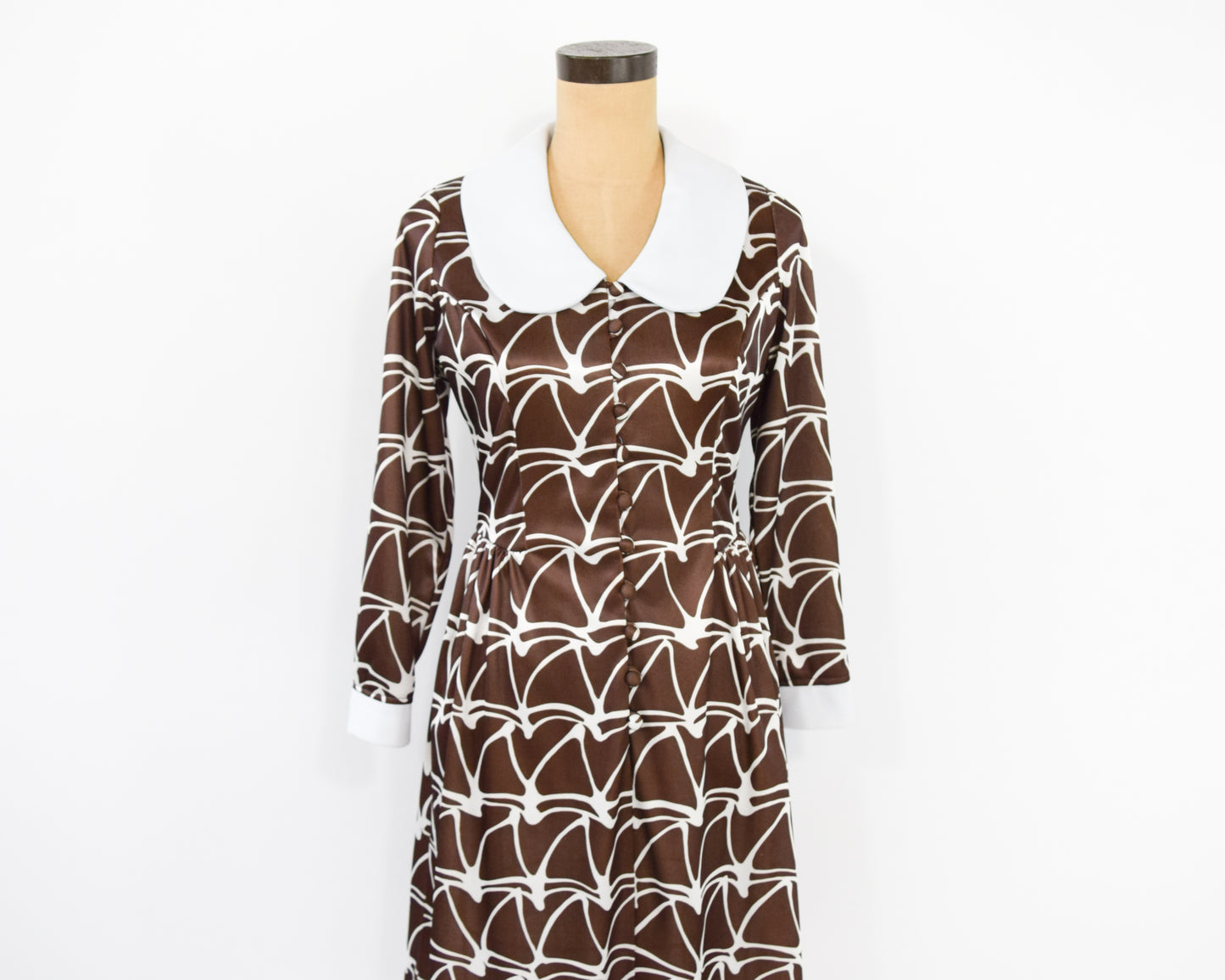 1960s Brown White Dress | 1960s Print Day Dress Small