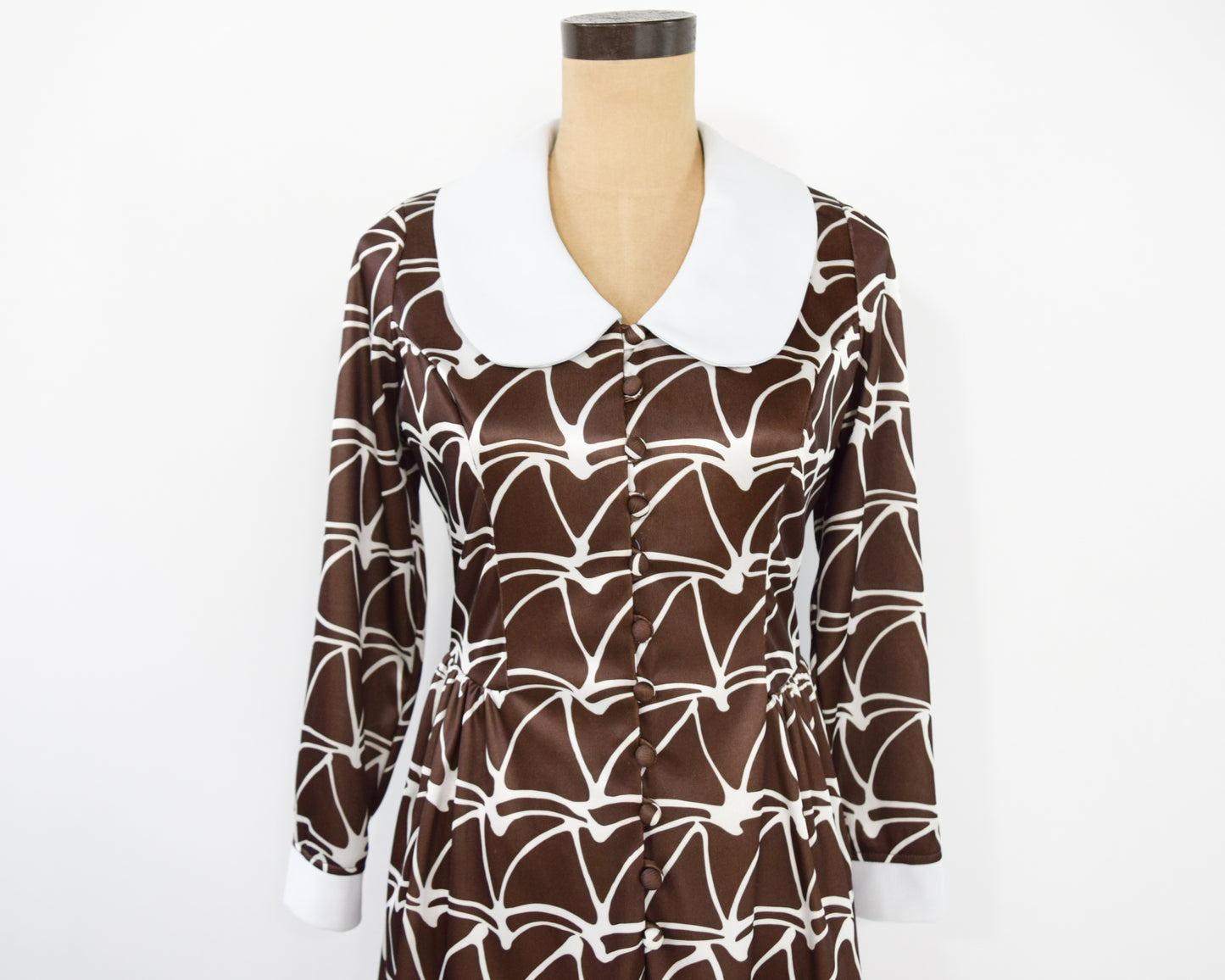 1960s Brown White Dress | 1960s Print Day Dress Small