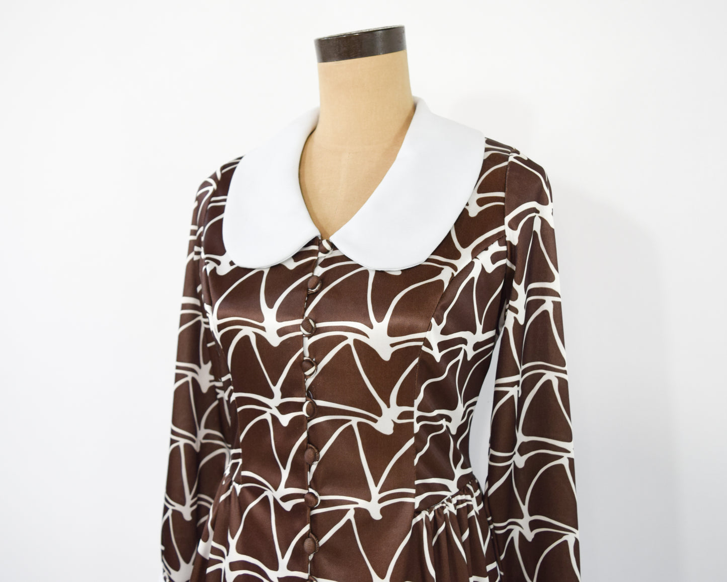 1960s Brown White Dress | 1960s Print Day Dress Small