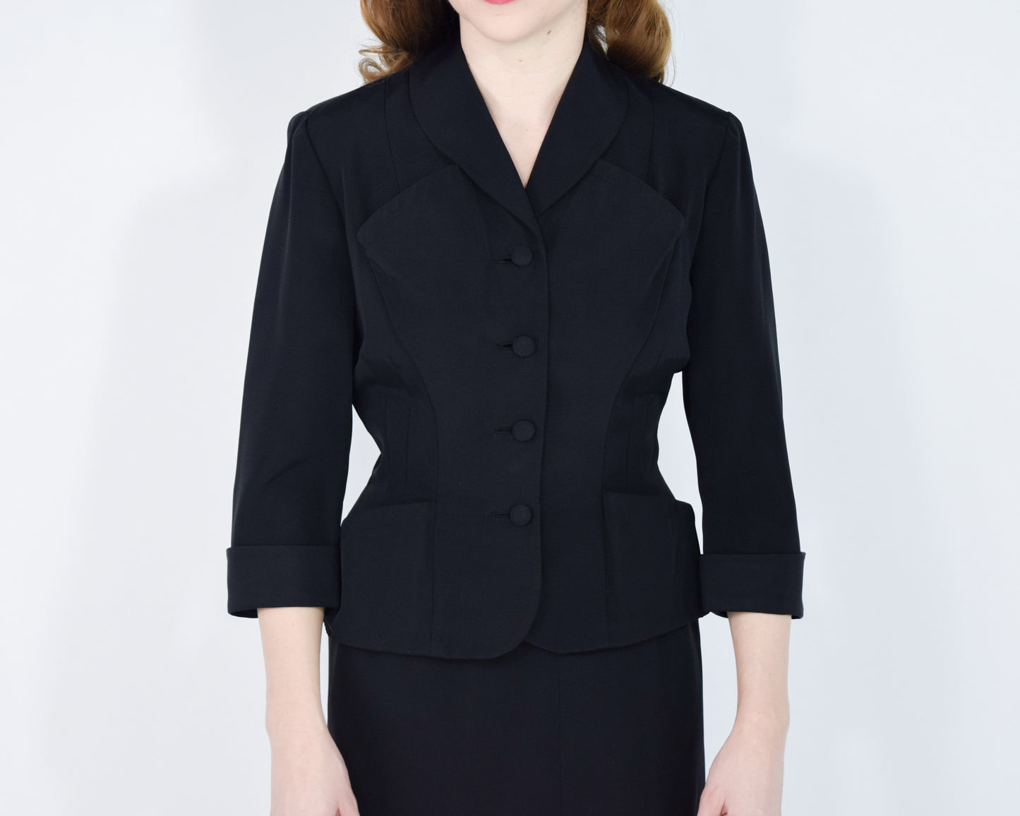 1950s Black Skirt & Jacket Suit Set XS