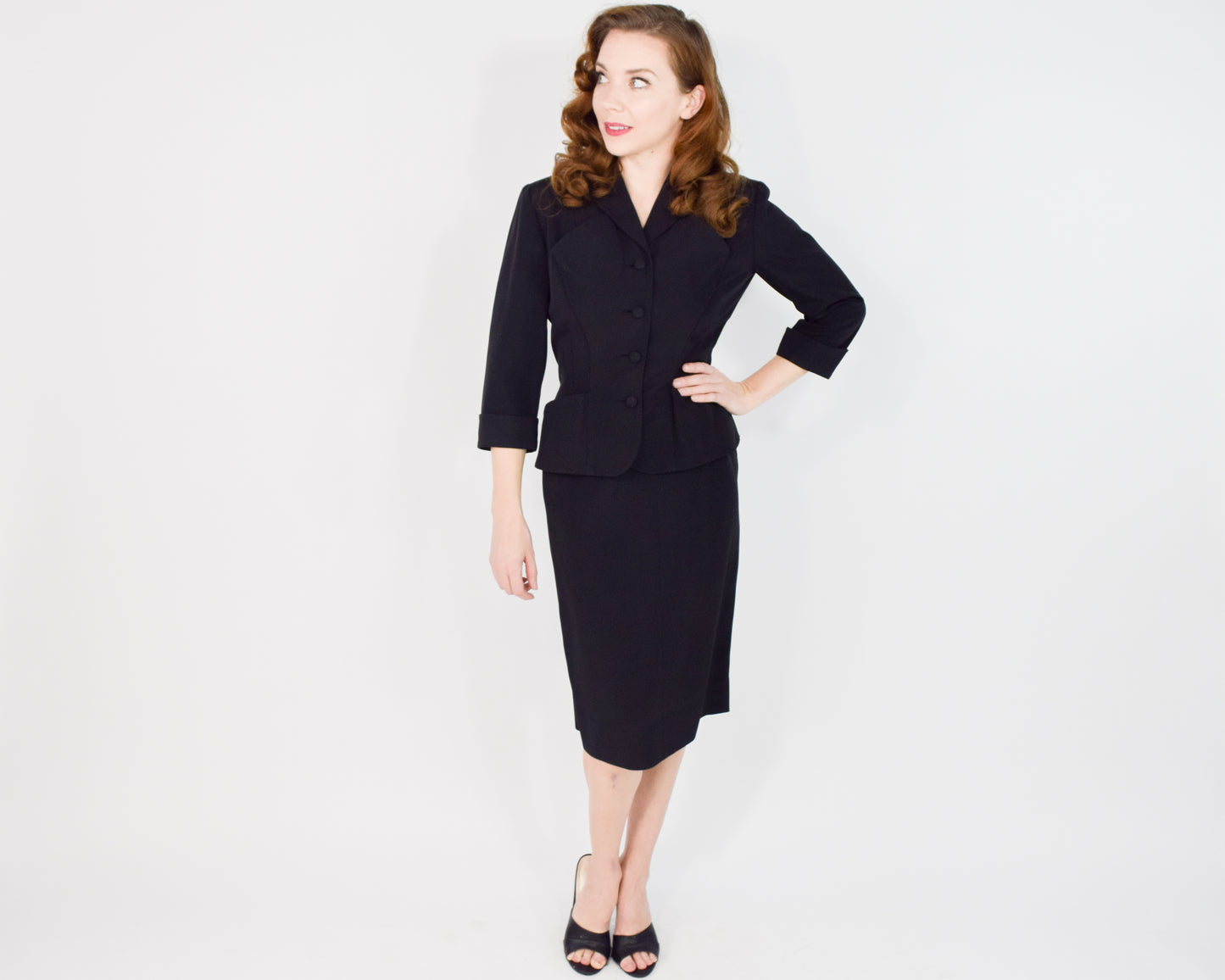 1950s Black Skirt & Jacket Suit Set XS