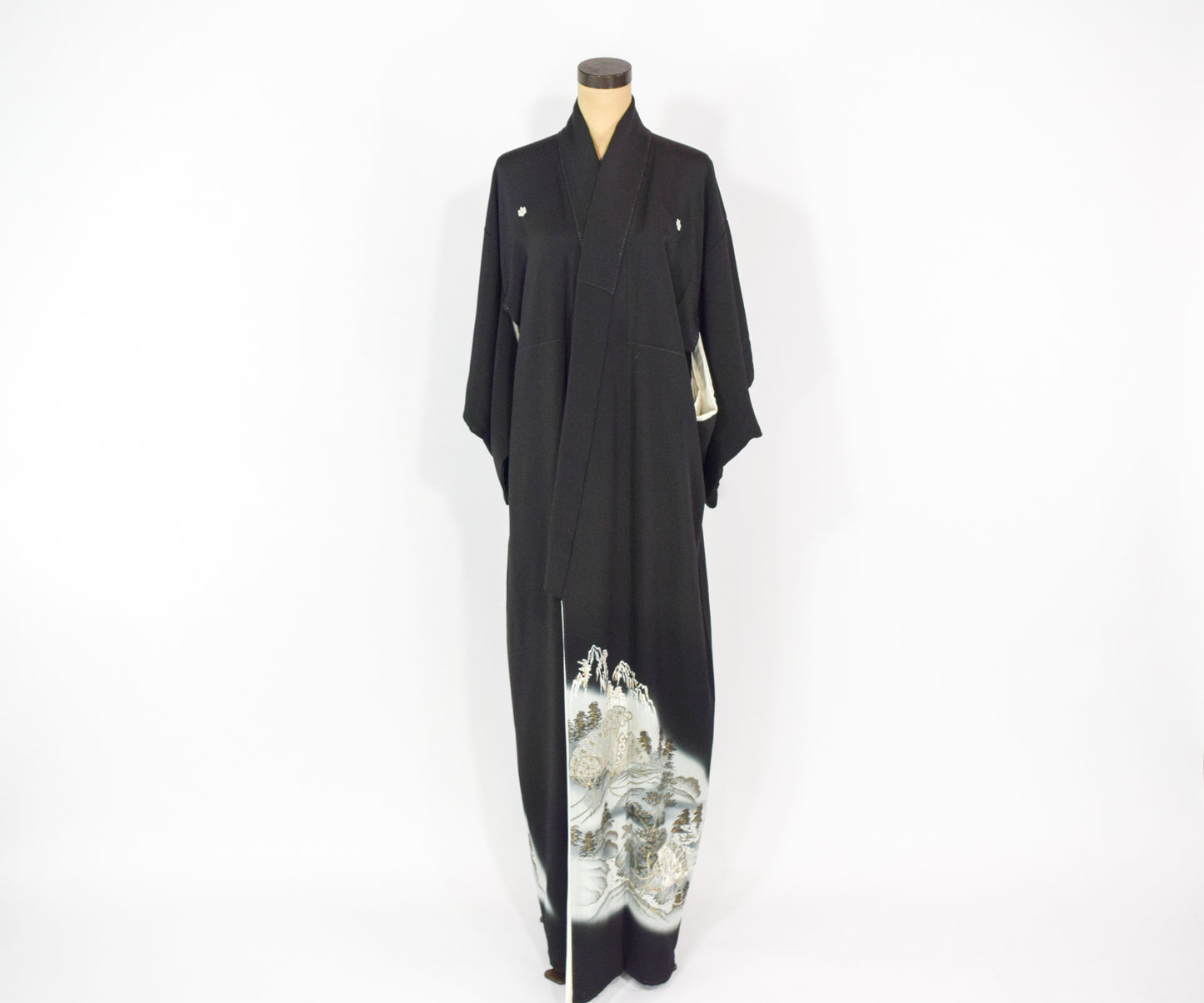 Vintage Kimono Black Silver Embroidered Silk Kimono