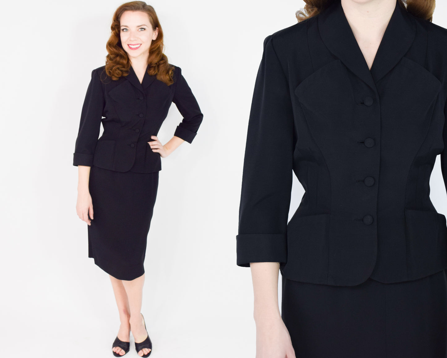 1950s Black Skirt & Jacket Suit Set XS
