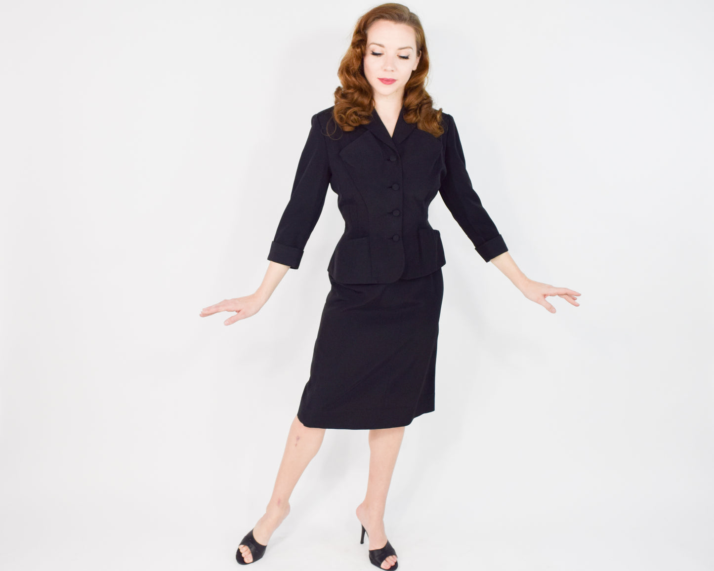 1950s Black Skirt & Jacket Suit Set XS