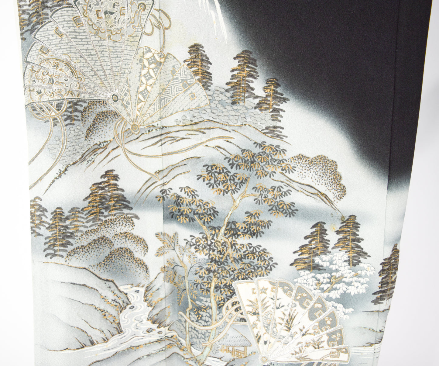 Vintage Kimono Black Silver Embroidered Silk Kimono