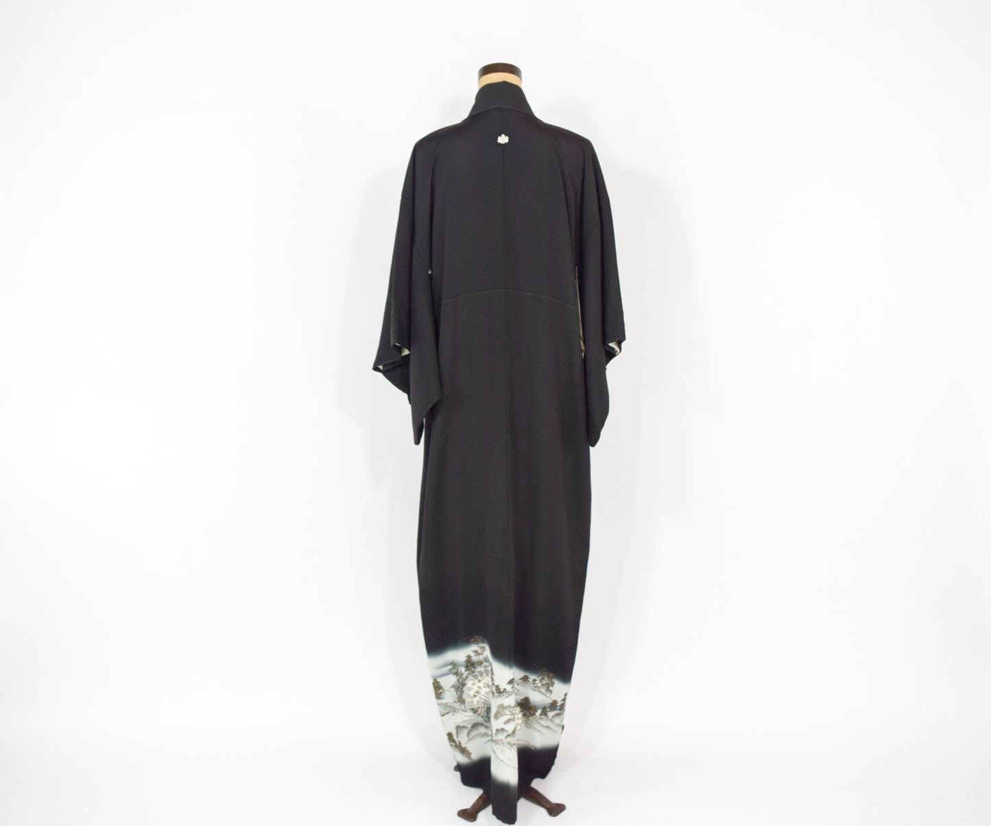 Vintage Kimono Black Silver Embroidered Silk Kimono