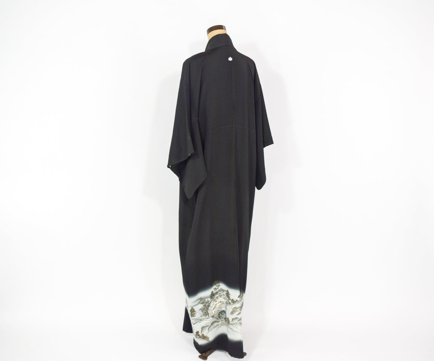 Vintage Kimono Black Silver Embroidered Silk Kimono