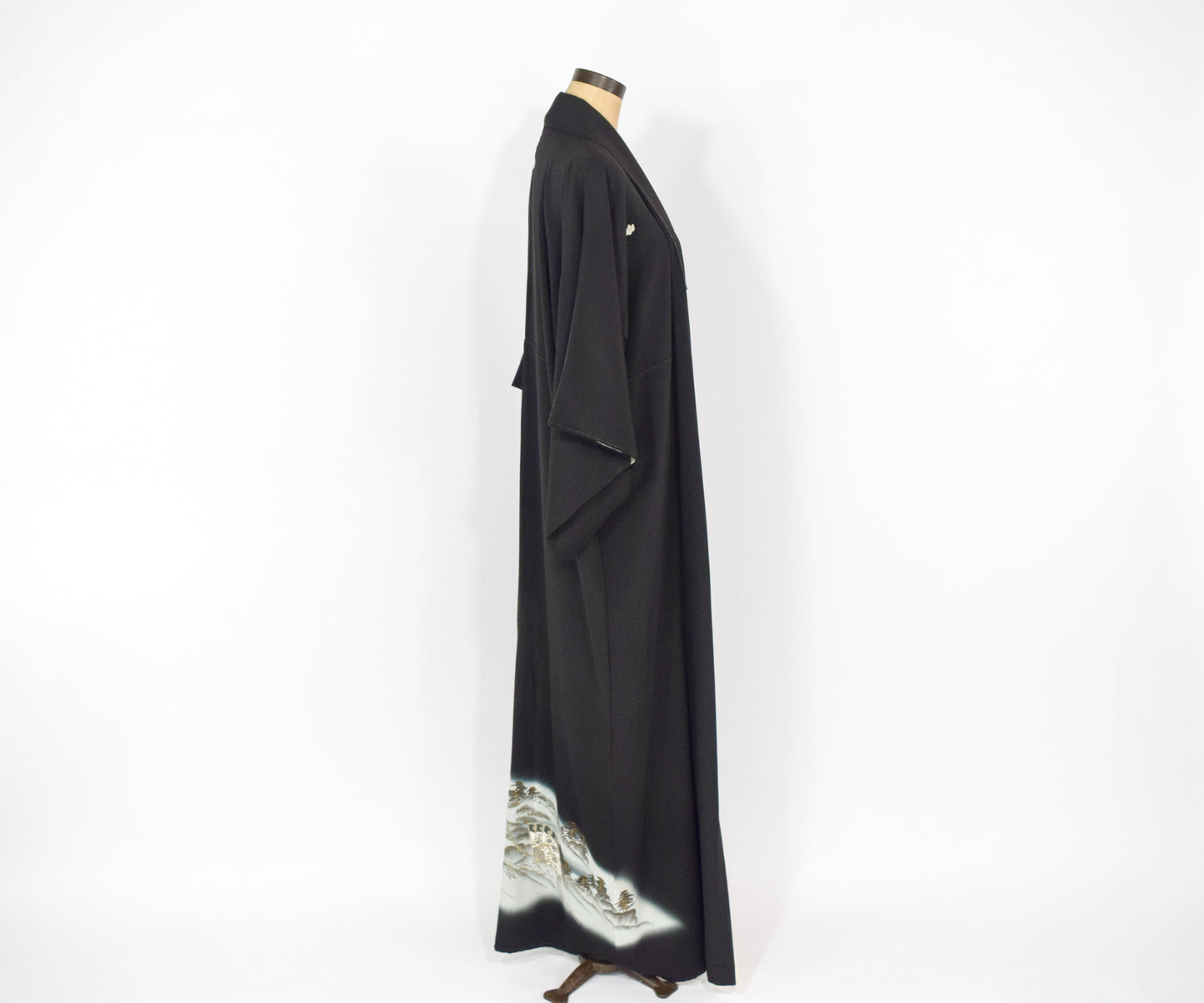 Vintage Kimono Black Silver Embroidered Silk Kimono