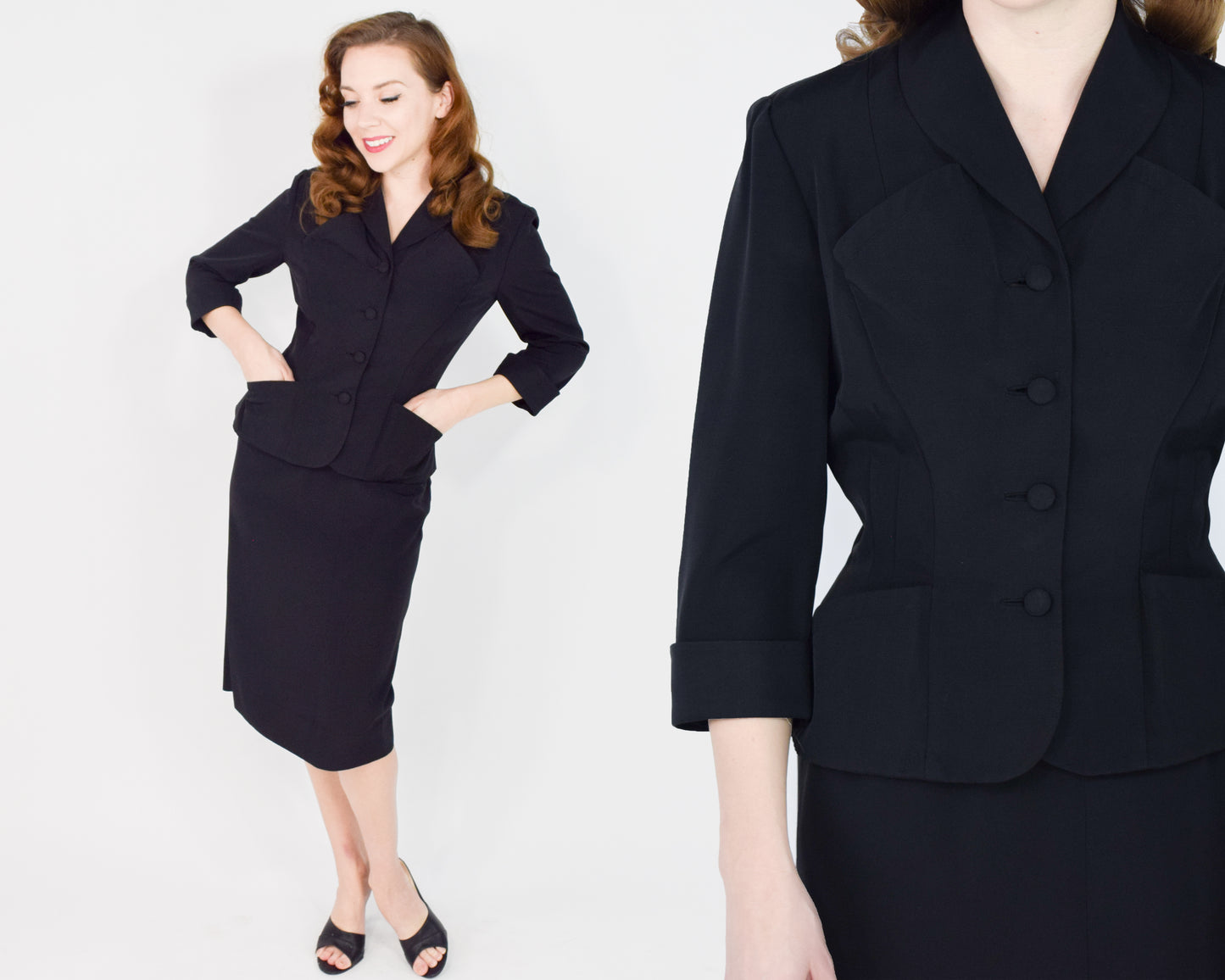 1950s Black Skirt & Jacket Suit Set XS