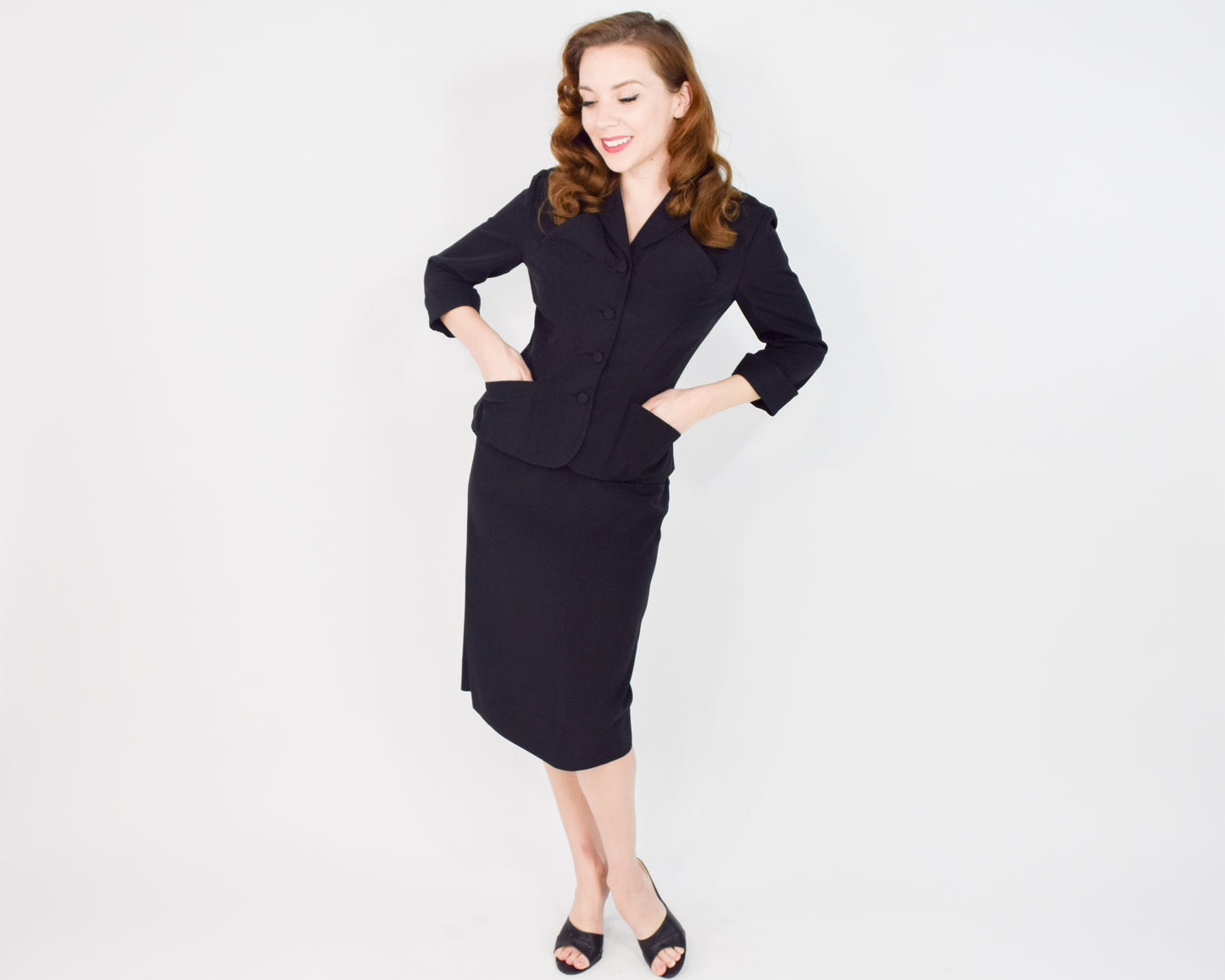 1950s Black Skirt & Jacket Suit Set XS