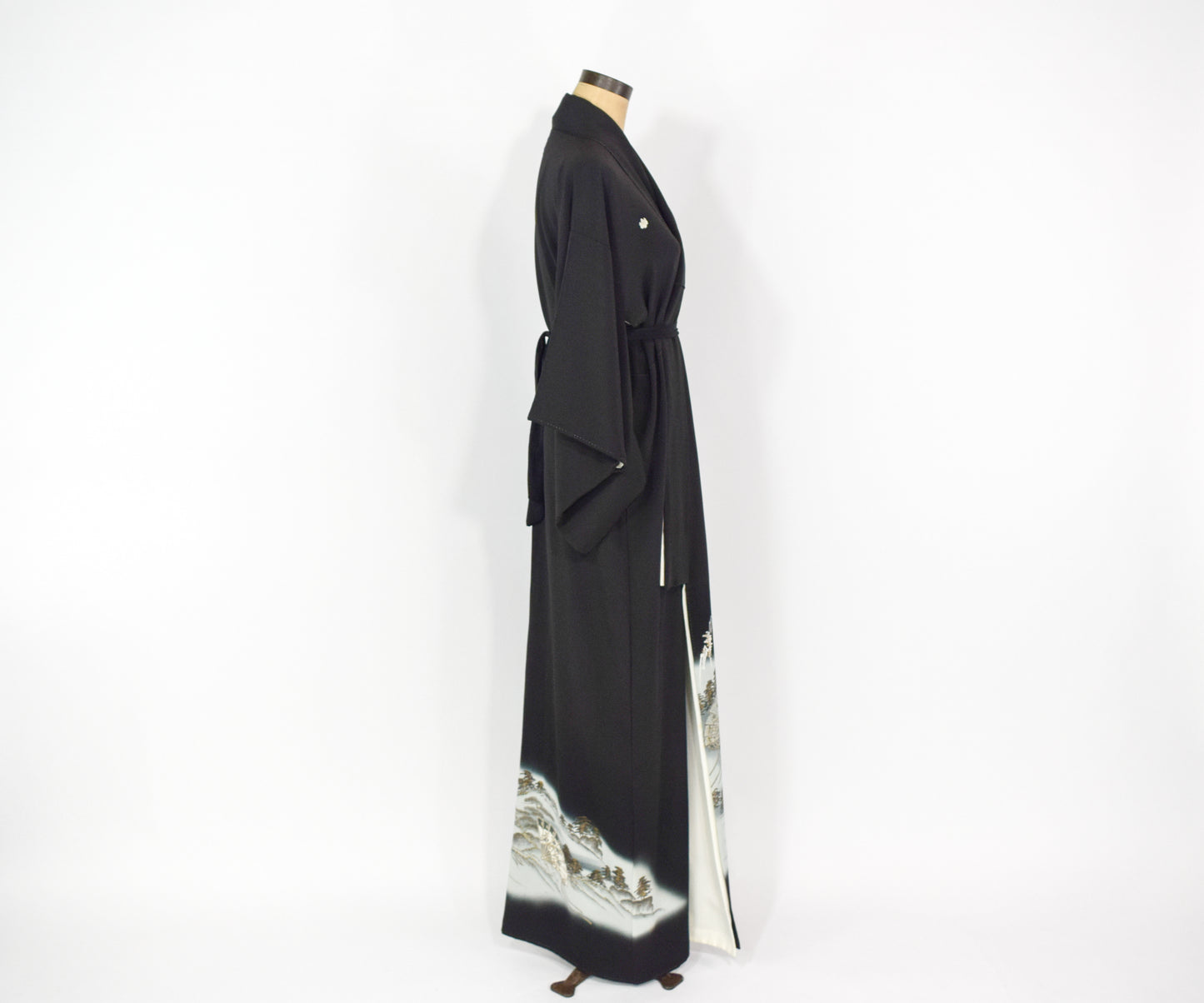 Vintage Kimono Black Silver Embroidered Silk Kimono