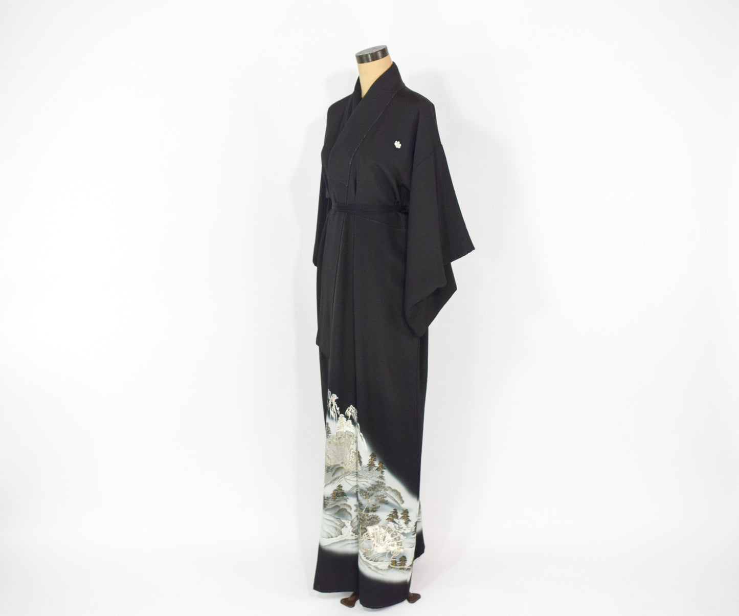 Vintage Kimono Black Silver Embroidered Silk Kimono