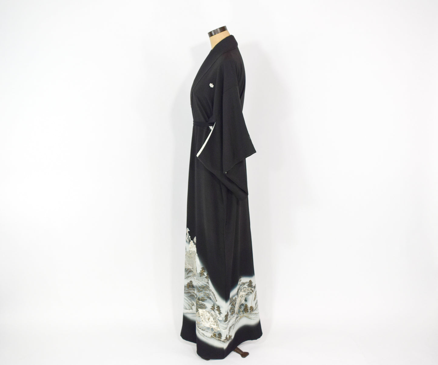 Vintage Kimono Black Silver Embroidered Silk Kimono