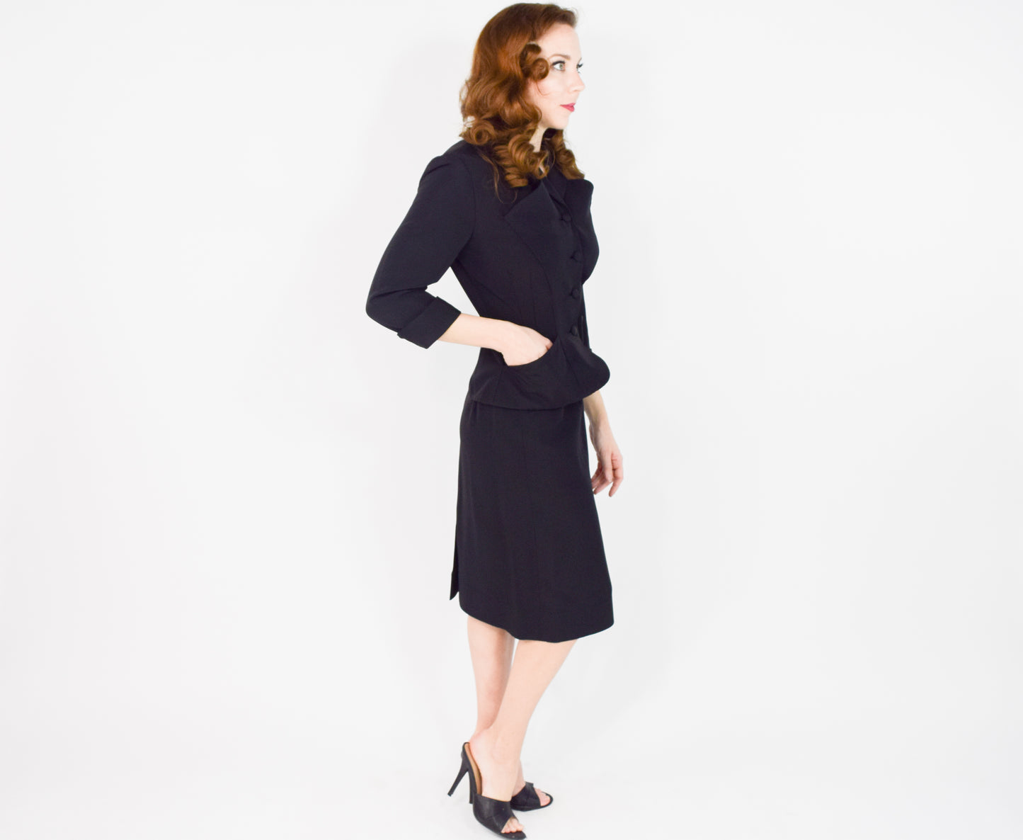 1950s Black Skirt & Jacket Suit Set XS