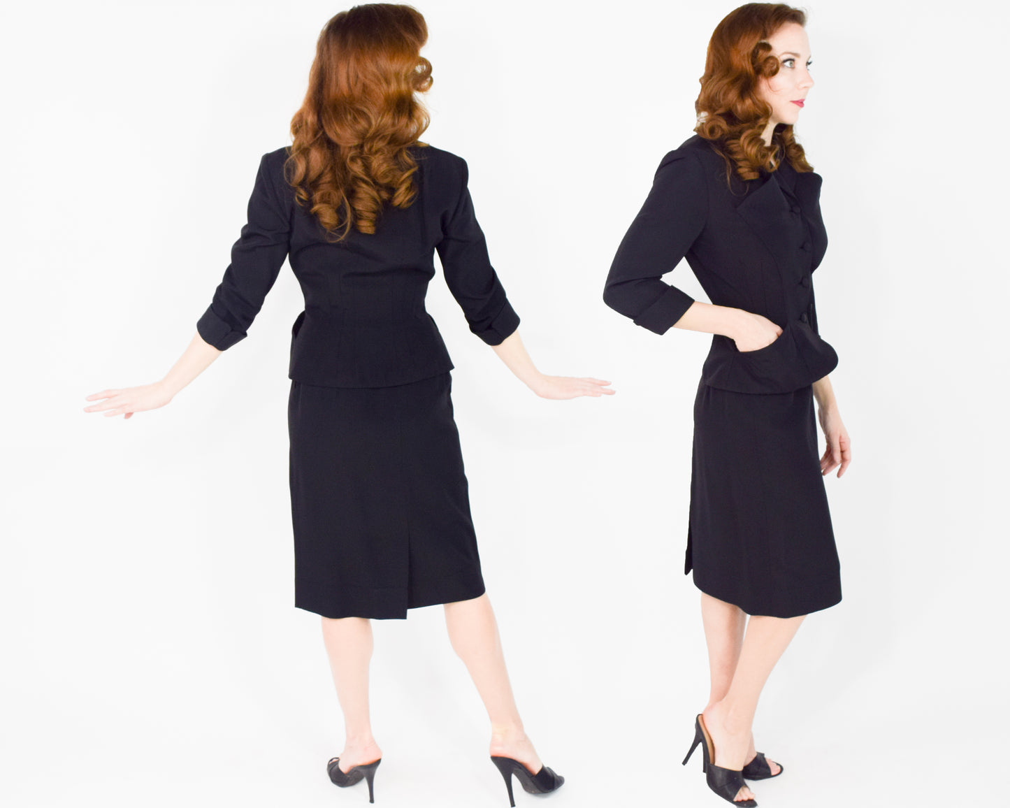 1950s Black Skirt & Jacket Suit Set XS