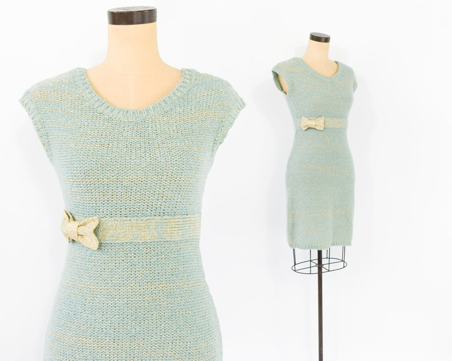 1990s Gold & Mint Knit Dress