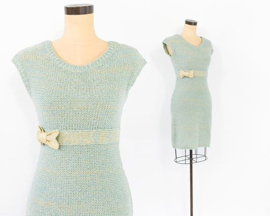 1990s Gold & Mint Knit Dress