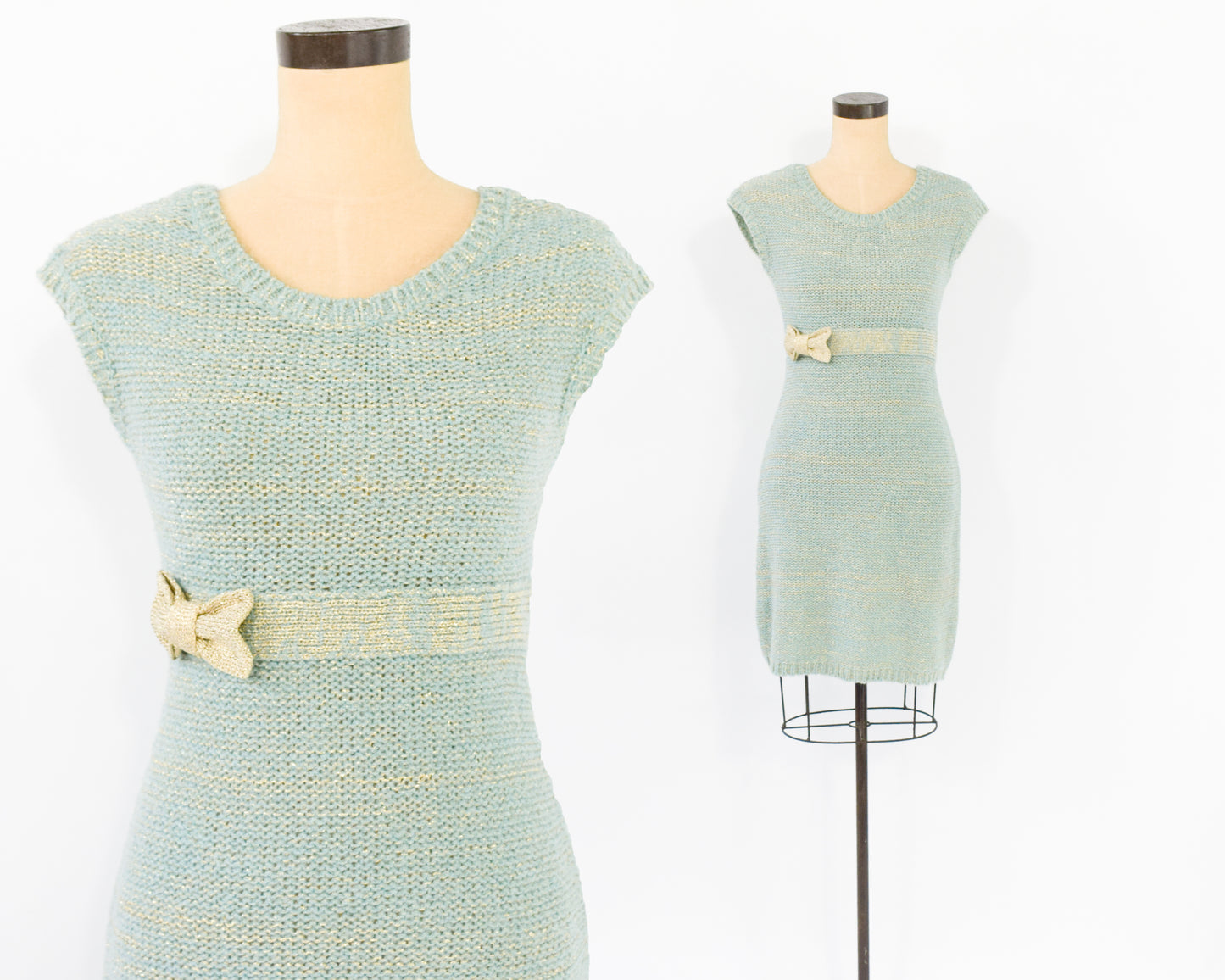 1990s Gold & Mint Knit Dress