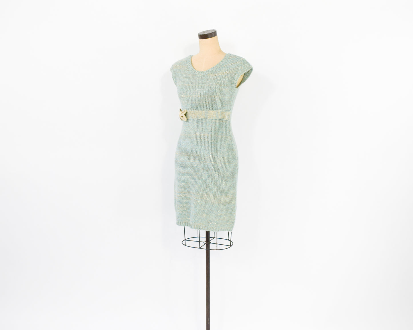 1990s Gold & Mint Knit Dress