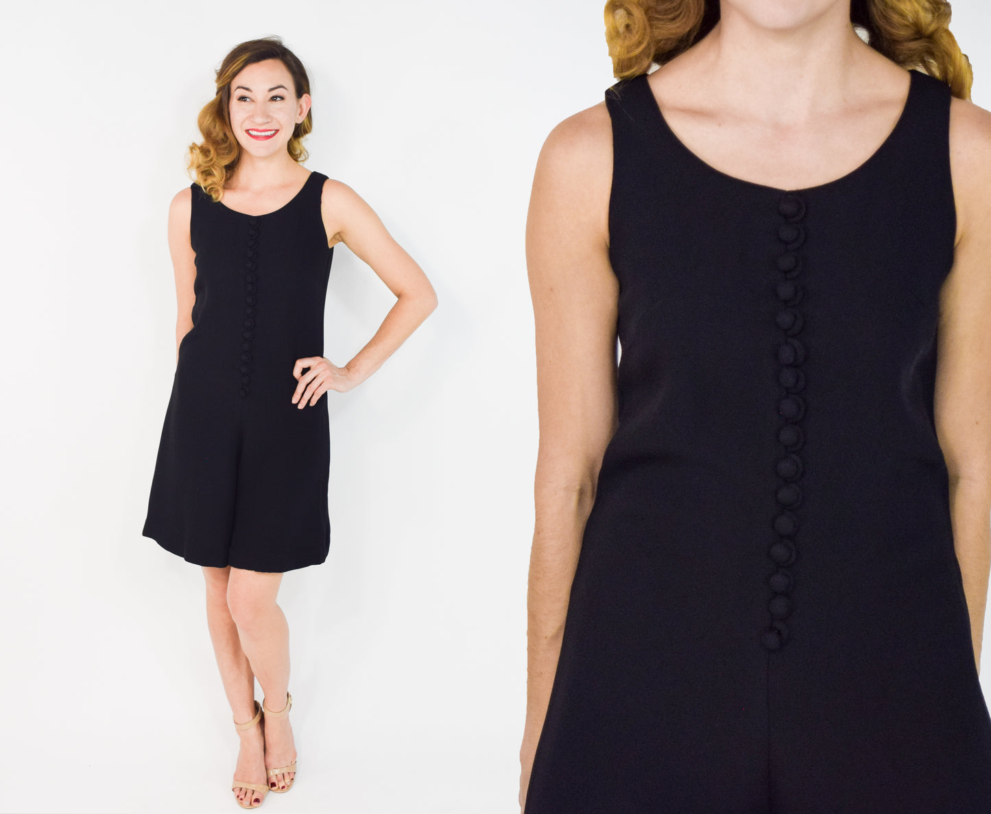 1960s Black Sleeveless Romper Medium