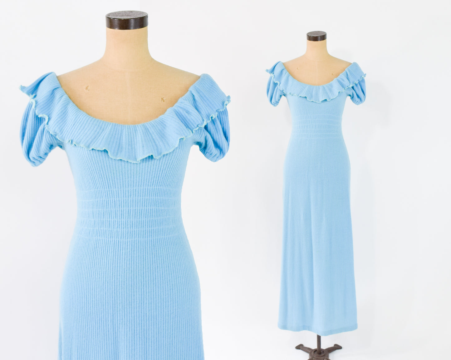 1970s Blue Knit Maxi Dress, Medium