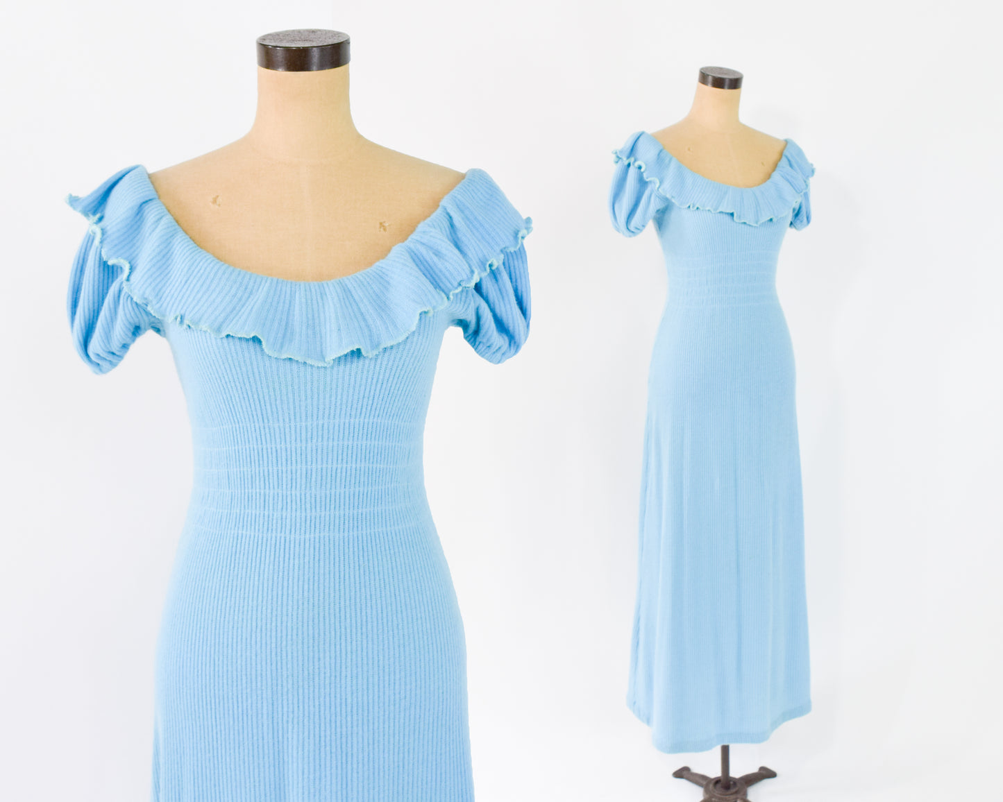 1970s Blue Knit Maxi Dress, Medium