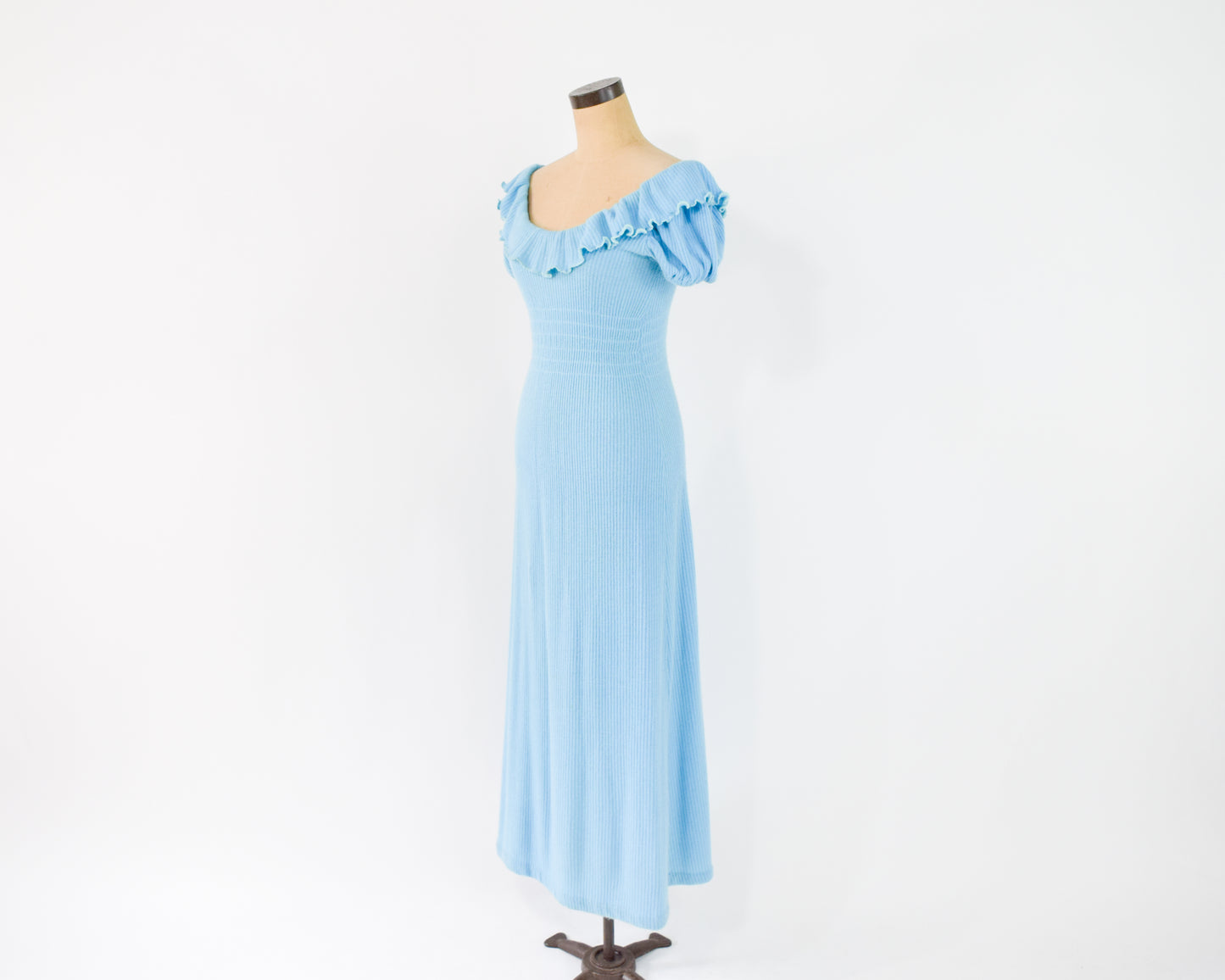 1970s Blue Knit Maxi Dress, Medium