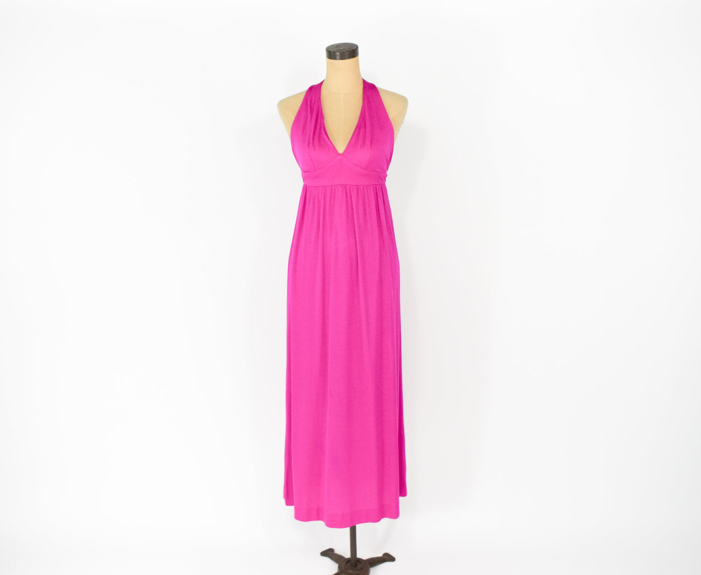 1970s Fuchsia Pink Halter Dress Small