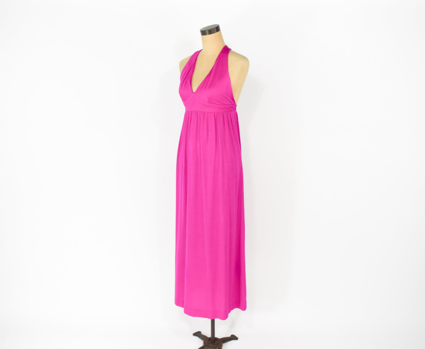 1970s Fuchsia Pink Halter Dress Small