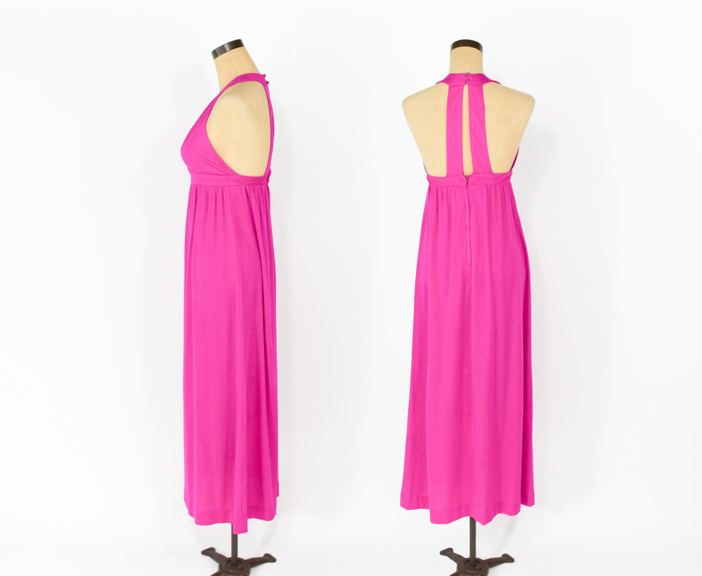 1970s Fuchsia Pink Halter Dress Small