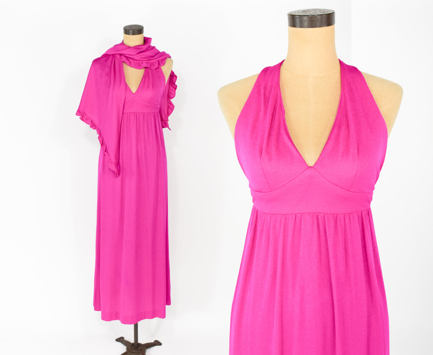 1970s Fuchsia Pink Halter Dress Small