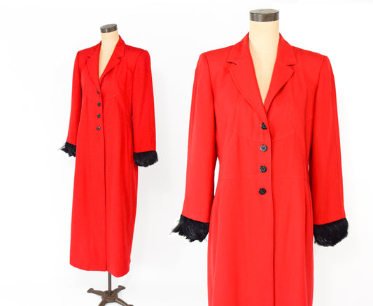1990s Long Red Feather Coat Large