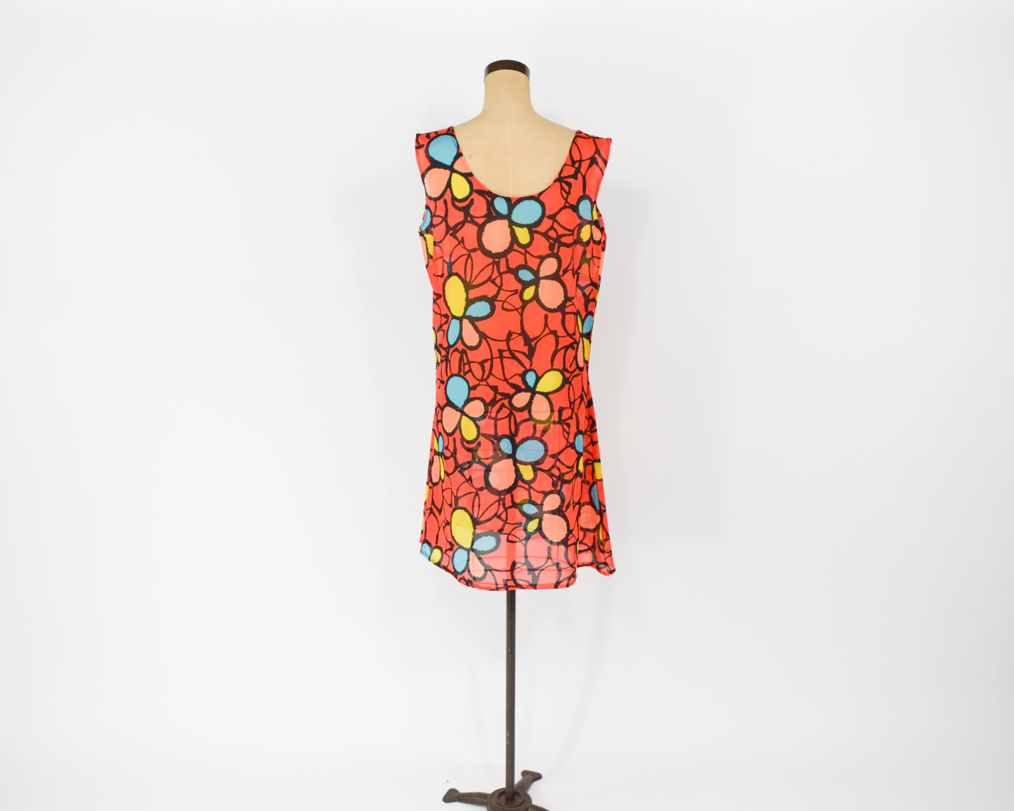 1960s Orange Print Mini Dress Large