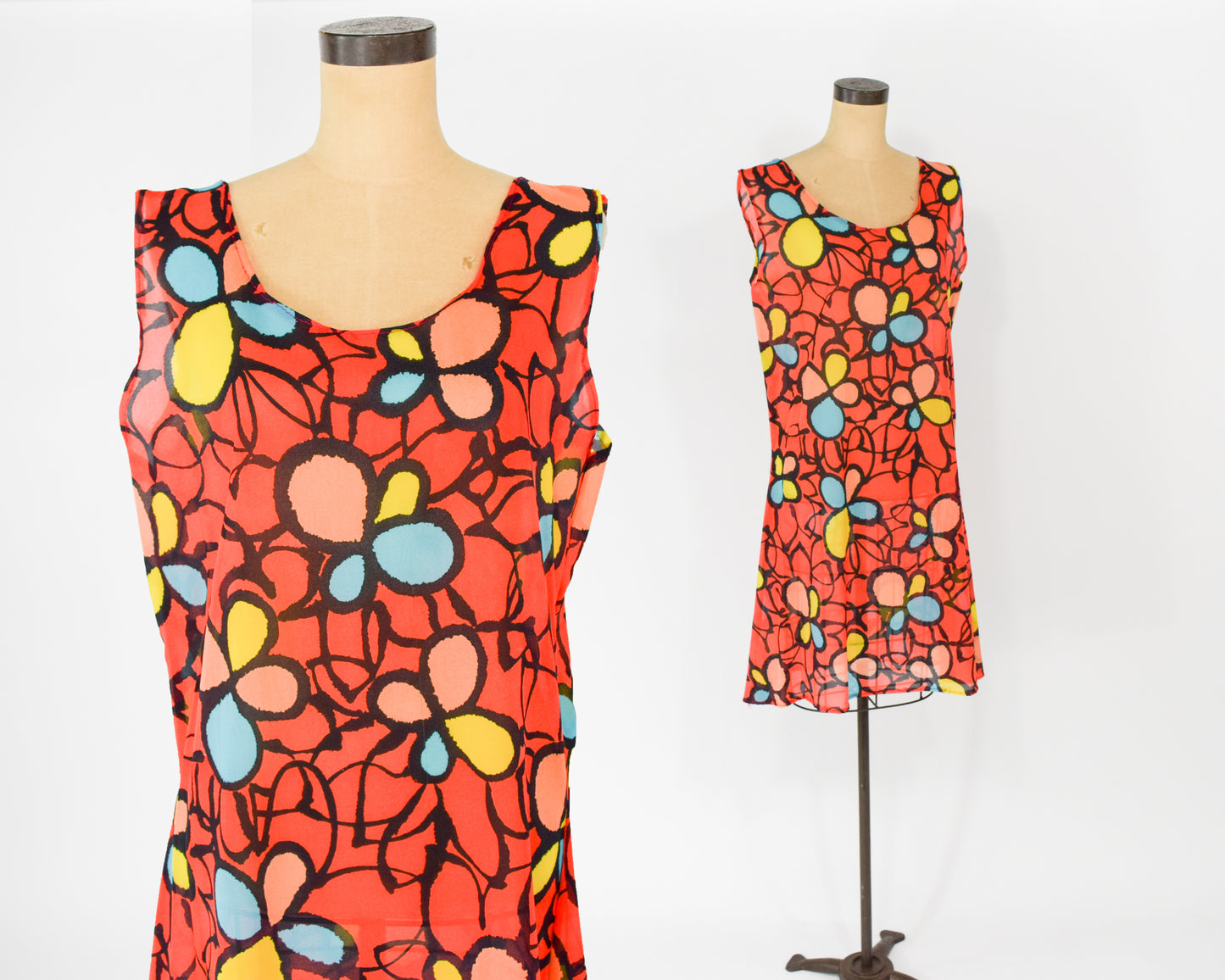 1960s Orange Print Mini Dress Large