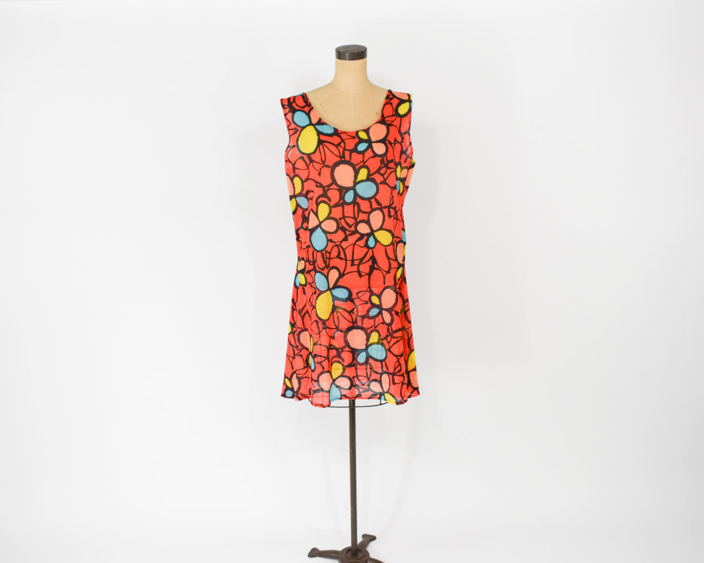 1960s Orange Print Mini Dress Large