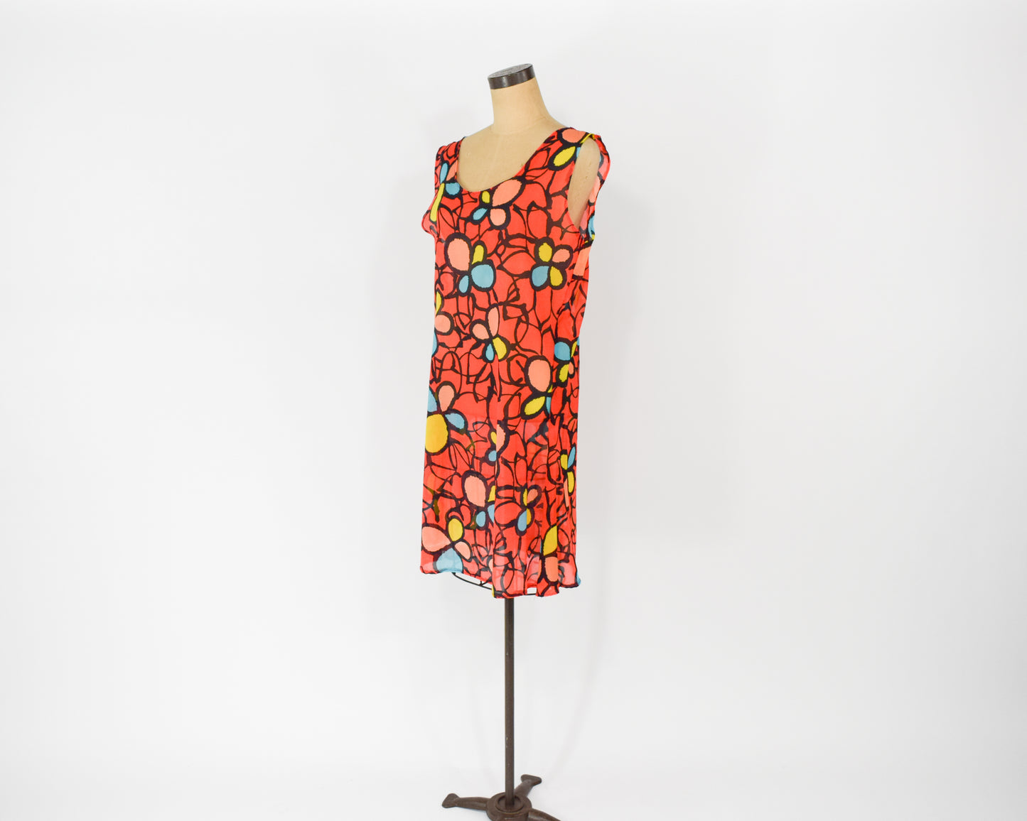 1960s Orange Print Mini Dress Large