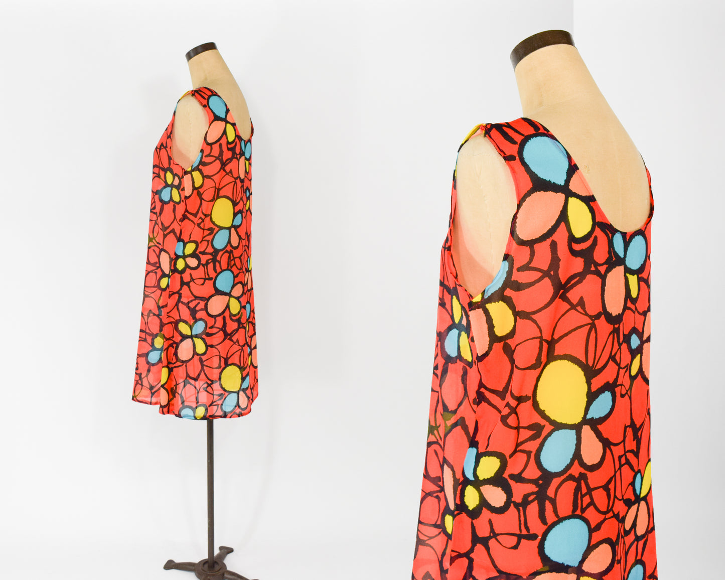 1960s Orange Print Mini Dress Large