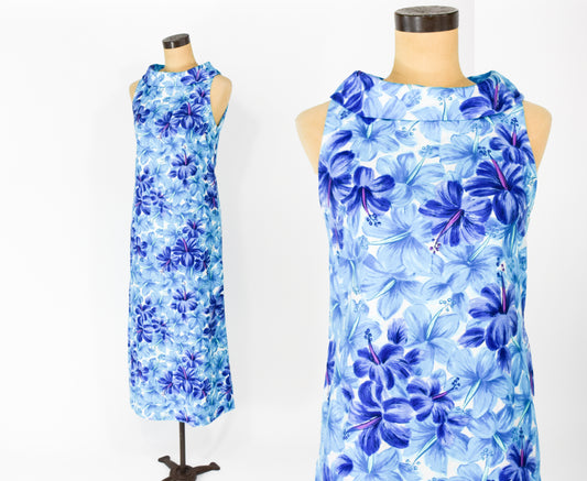1960s Blue Hawaiian Dress Medium