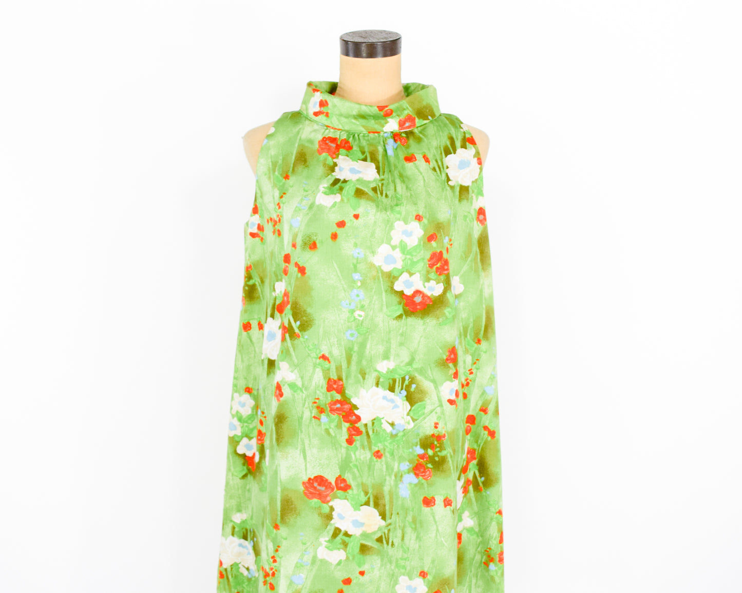 1960s Green Print Tent Dress, Large