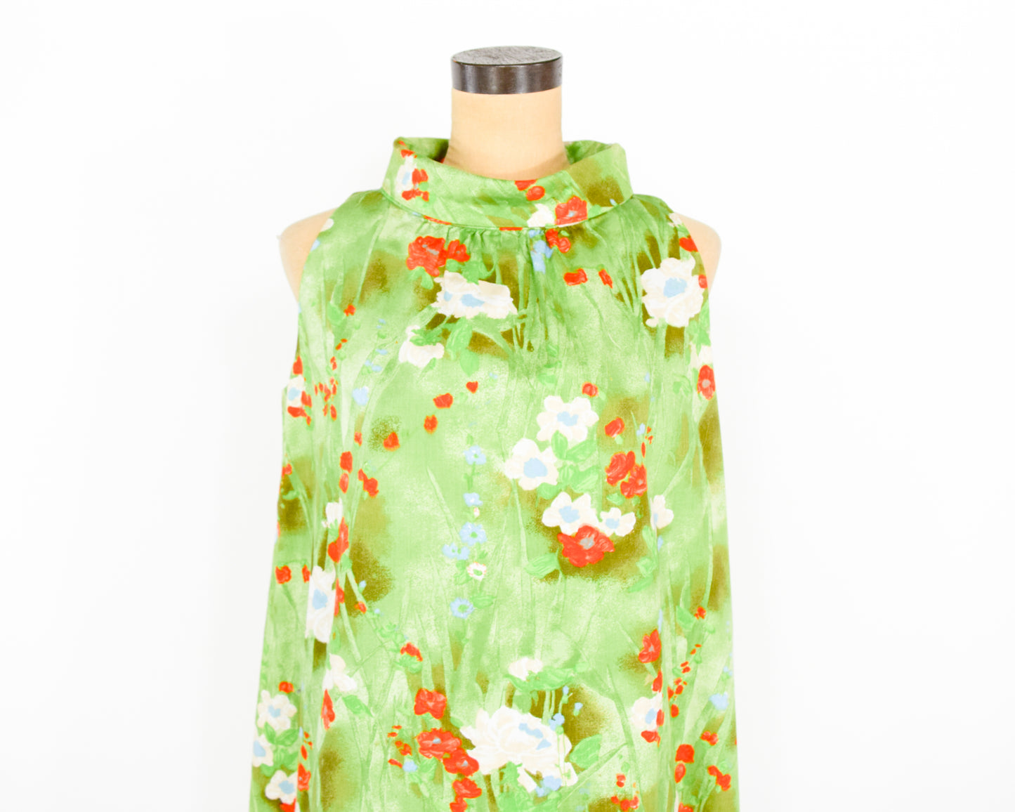 1960s Green Print Tent Dress, Large