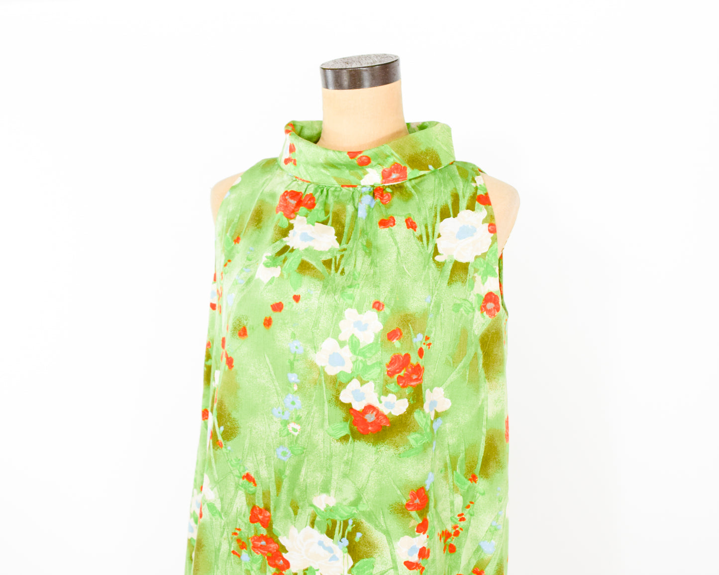 1960s Green Print Tent Dress, Large