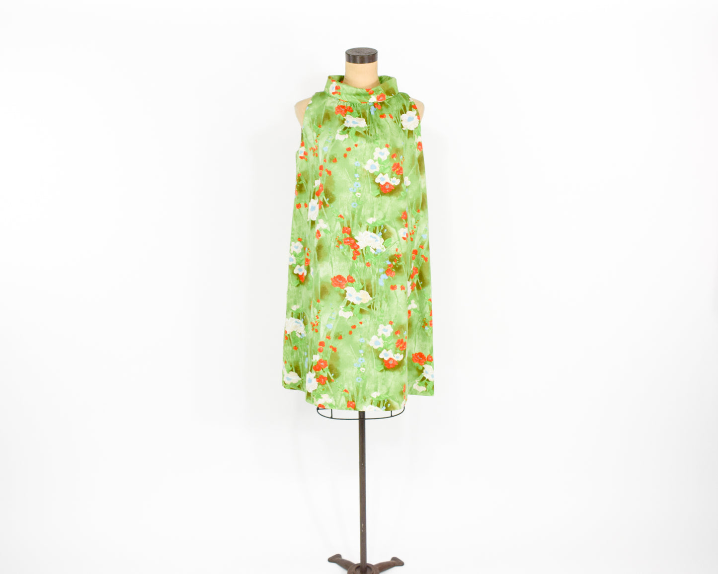 1960s Green Print Tent Dress, Large