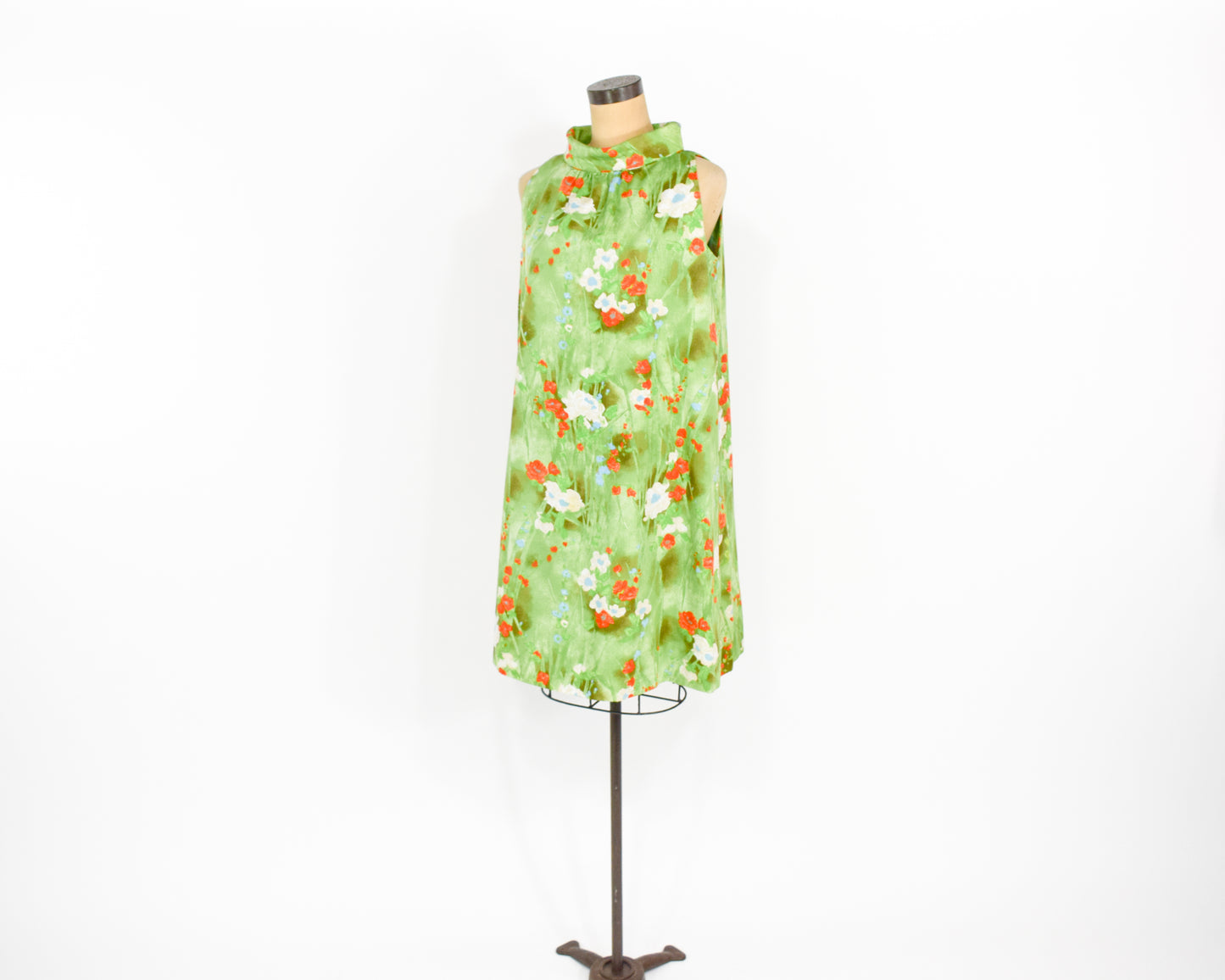 1960s Green Print Tent Dress, Large