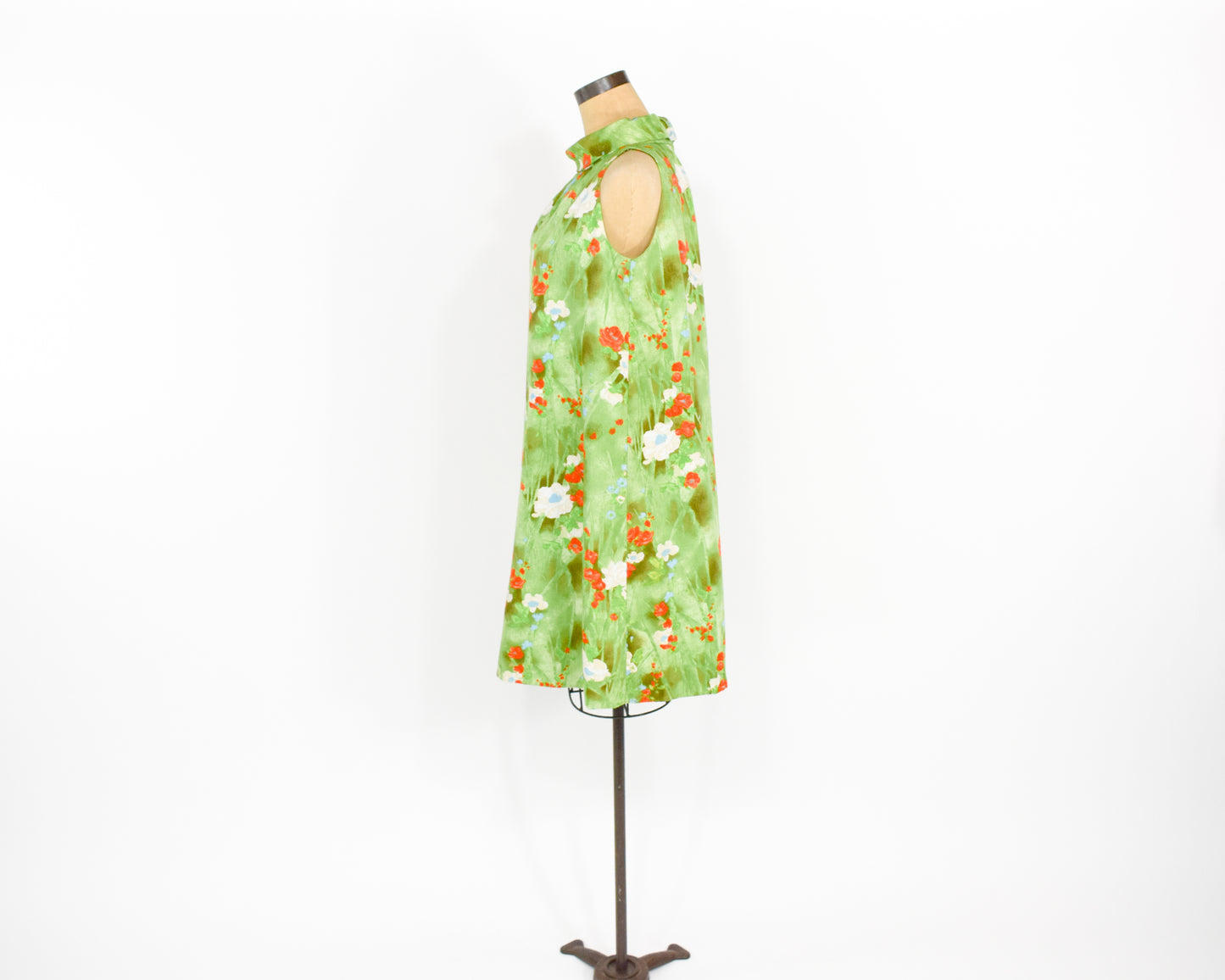 1960s Green Print Tent Dress, Large