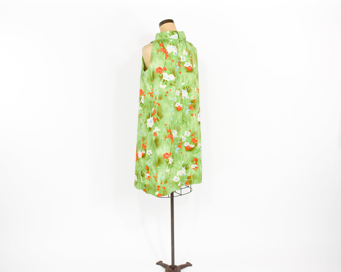 1960s Green Print Tent Dress, Large